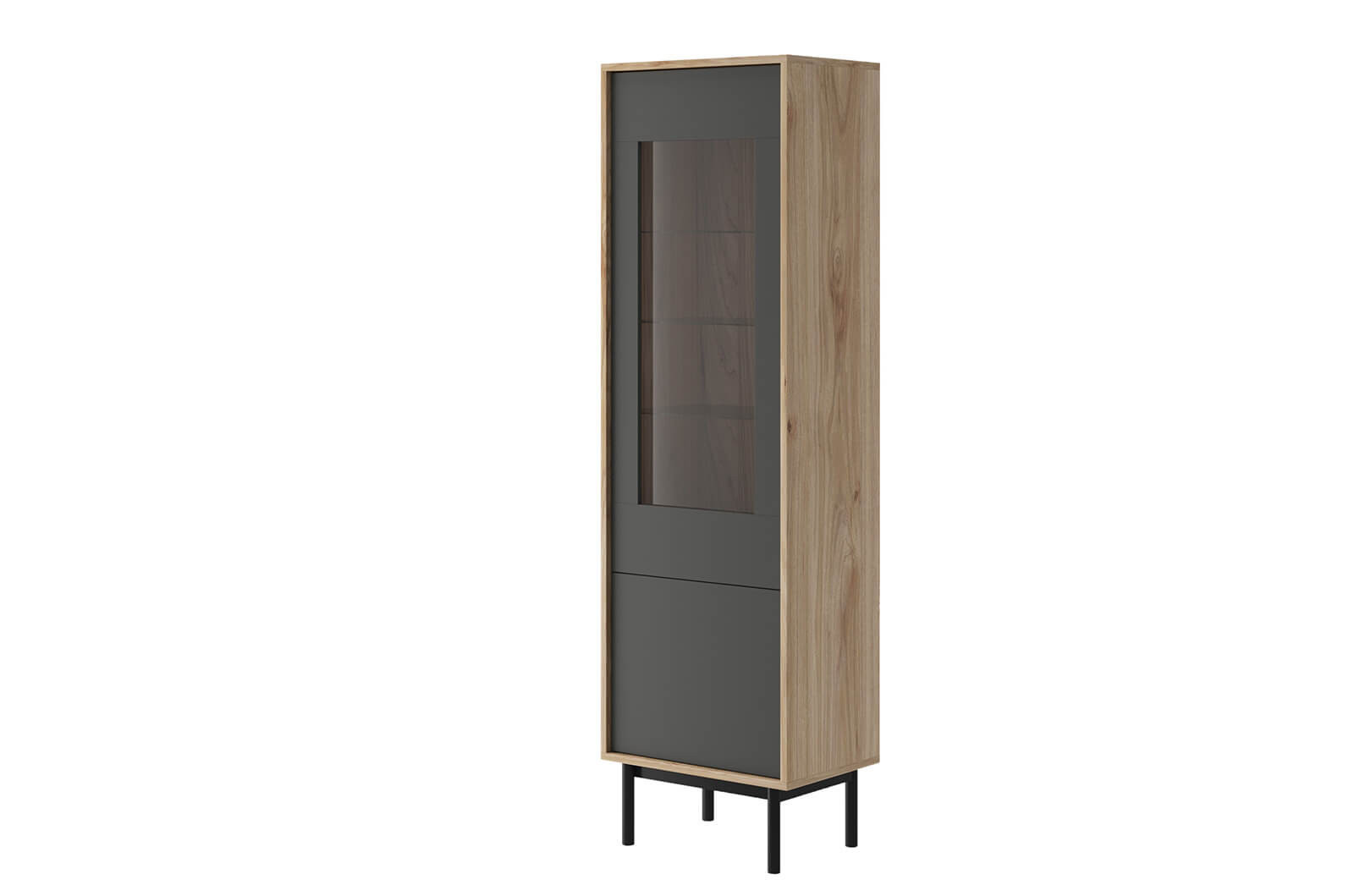 Vitrine haute BASIC graphite et bois clair Vitrine haute BASIC graphite et bois clair