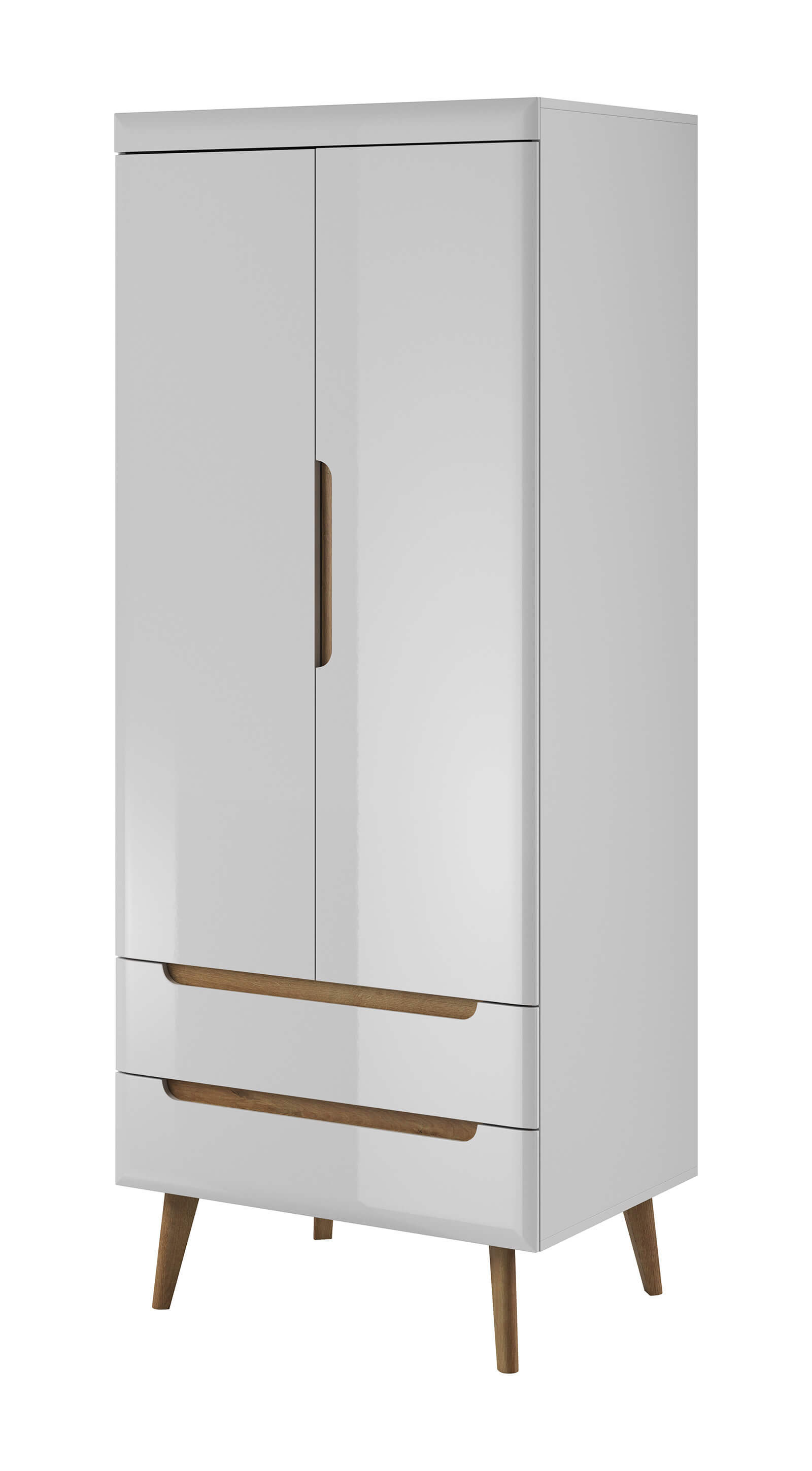 Armoire NORDI blanc brillant et bois clair Armoire NORDI blanc brillant et bois clair