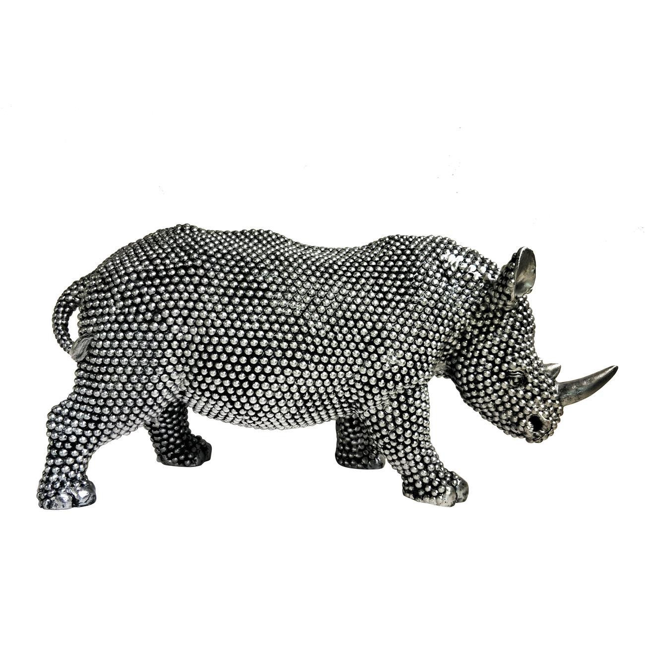 Statue RINO rhinocéros argenté