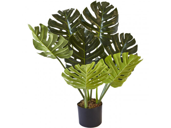 Plante artificielle en polyethylène a 7 feuilles et son pot noir Olla