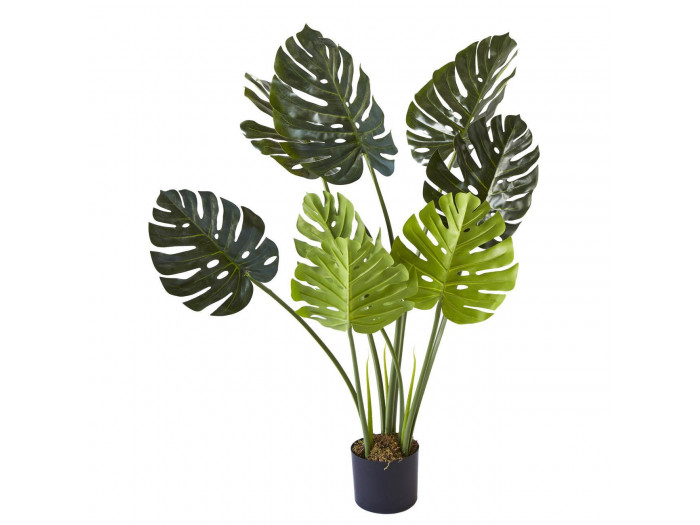 Plante artificielle en polyethylène a 8 feuilles et son pot noir Olla