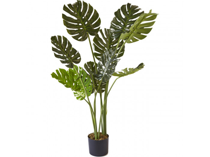 Plante artificielle en polyethylène a 10 feuilles et son pot noir Olla