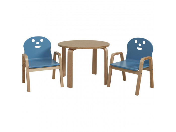 Set de deux chaises + une Table enfant bois Lodi Bleu