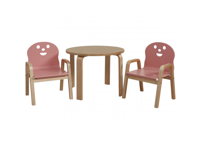 Set de deux chaises + une Table enfant bois Lodi Rose